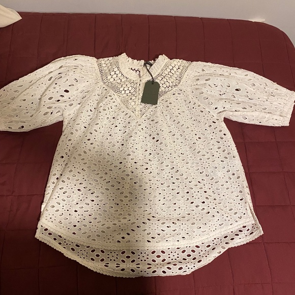 ALLSAINTS | NWT | Tila Puff Sleeve Cotton Eyelet Top | Chalk White | Sz 8 - Picture 12 of 13